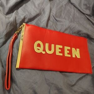 Red 'Queen' Wristlet Clutch with Gold Accents